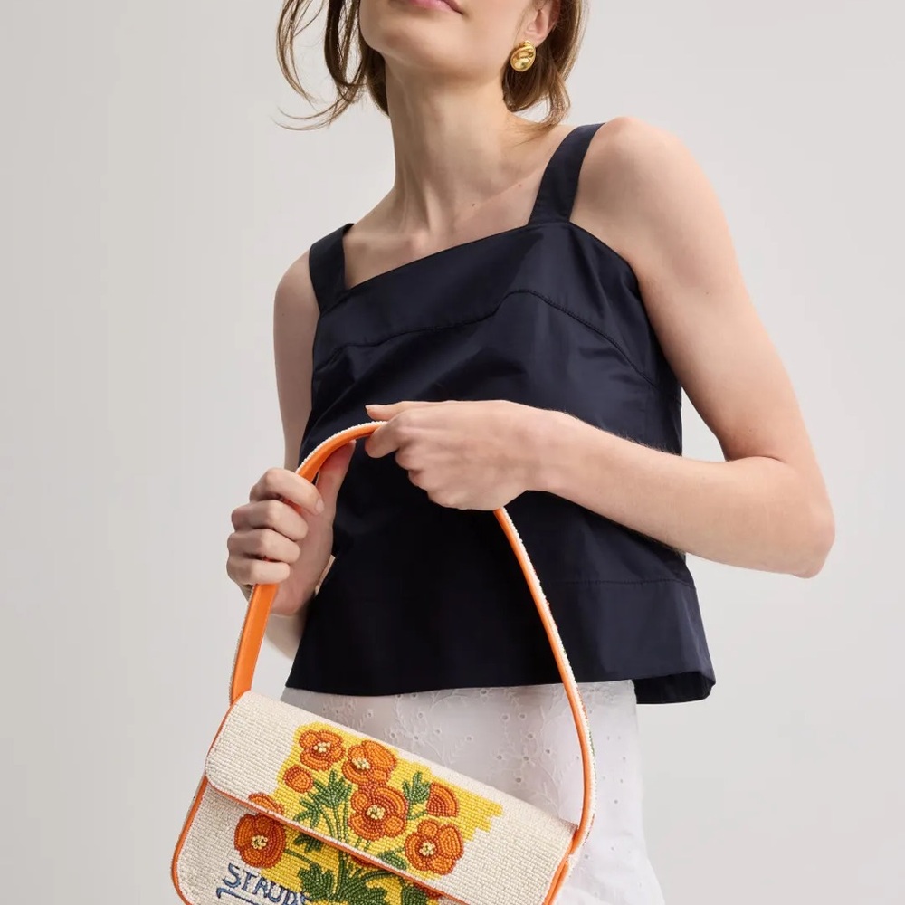 STAUD Orange and Cream Seed Shop Floral Beaded Shoulder Bag - Picture 7 of 7